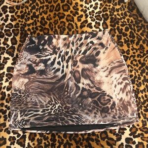 Animal Print Bodycon Mini Skirt - Brown Multi
